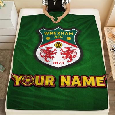 1PC Custom Name Wrexham AFC Patterned Flannel Blanket Suitable For All Seasons for Home Decor Warmth and Comfort Gifts Holiday Present