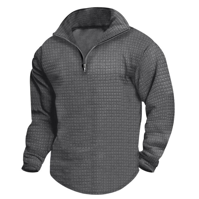 Half-zip long-sleeved checked sweatshirt for men Spring/autumn stand-collar sports top
