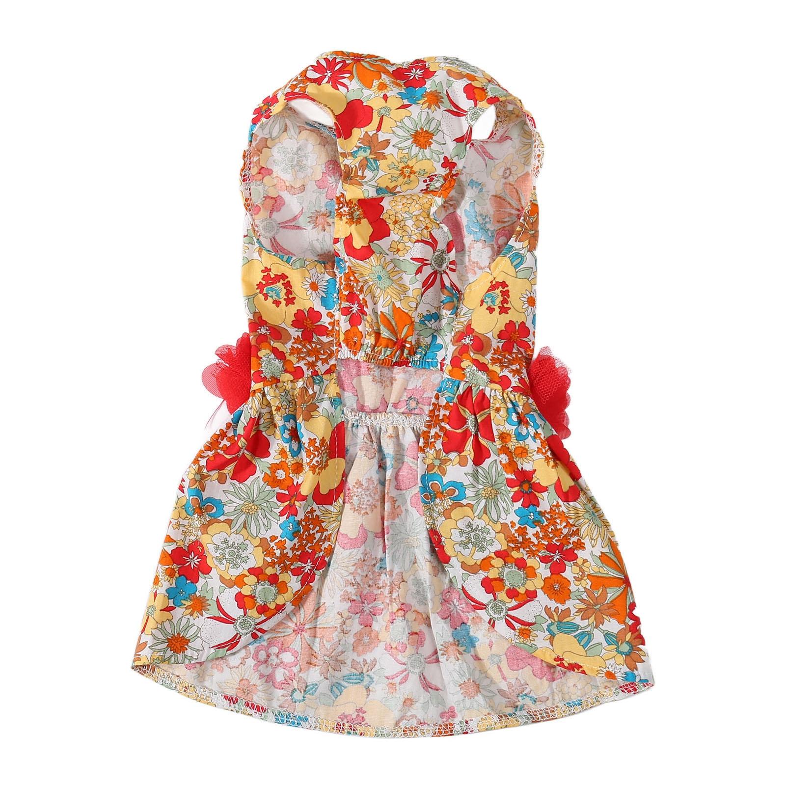 

Floral Dog Dress Colorful Flower Pattern Soft Girls Puppy Clothes for Small Dogs Cats Wedding Valentines Daily Wearing S S