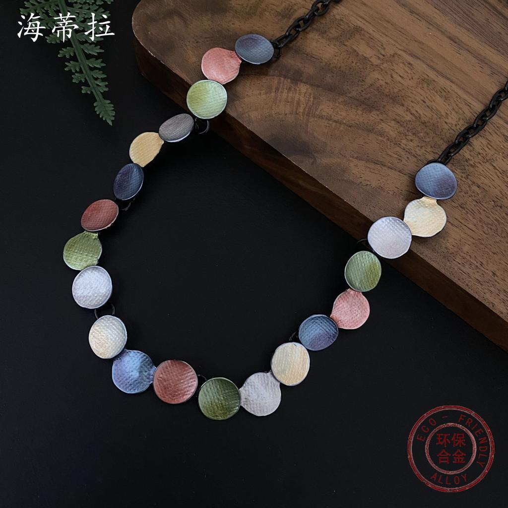 New Colored Round Polka Dot Alloy Necklace, Bohemian Fashion High Sense Ladies Versatile Necklace