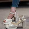 One word with thick heel Roman sandals women's 2025 new summer wear with skirt square head high heels soft sole not tired feet