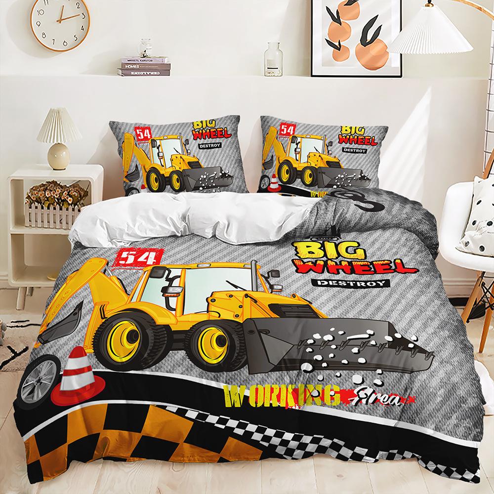 Three-Piece Bulldozer Large Truck Quilt Cover Two-Piece Bedding Kit