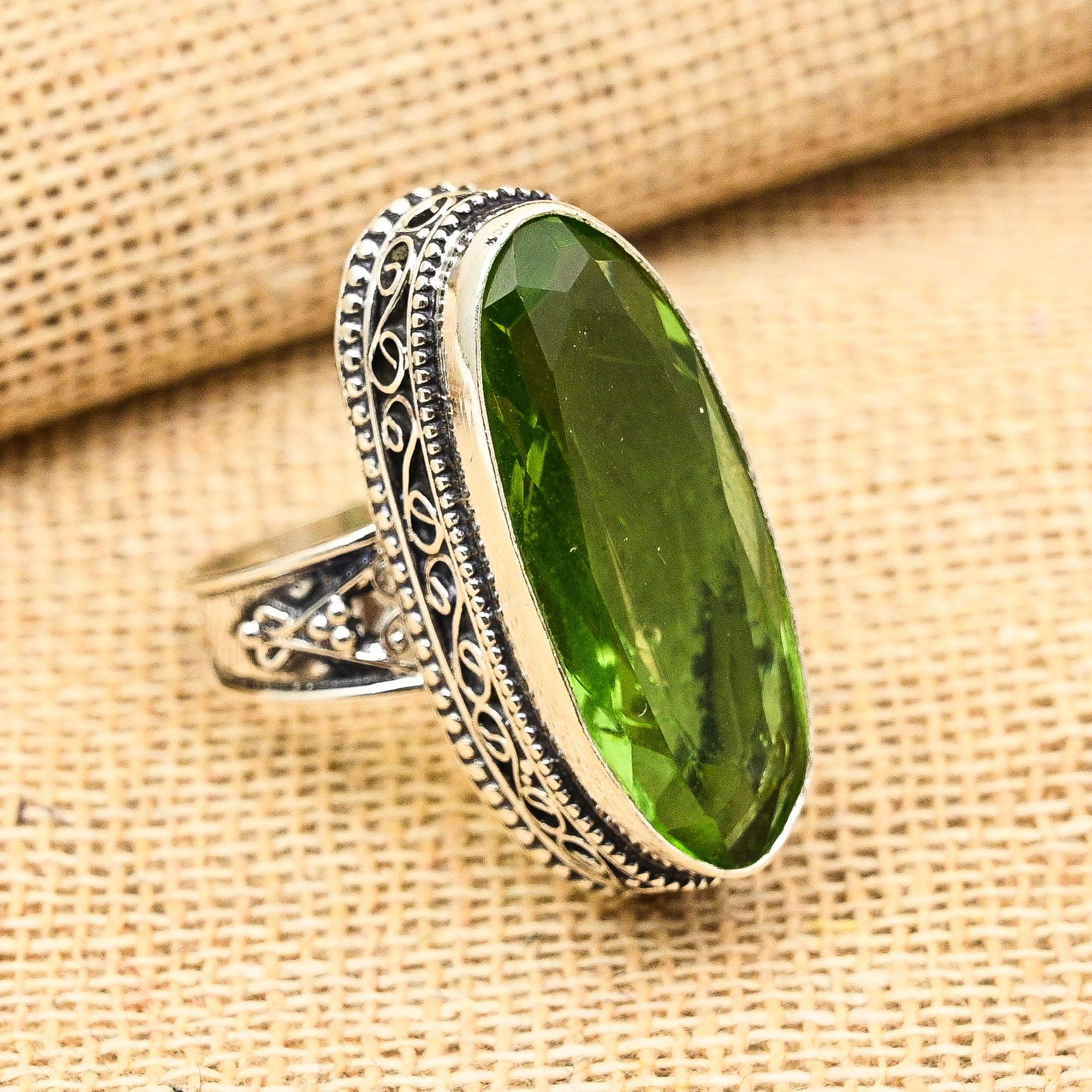 

Зеленый аметист, драгоценный камень, твердое кольцо из стерлингового серебра 925 пробы, изящные ювелирные изделия ручной работы 12 зелёный