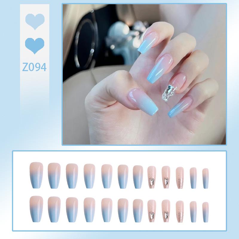 

Haze Blue Gradient Glitter Ballerina Press-On Nails with Art Tips Glue Kit