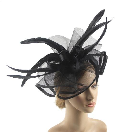 Cappello Fascinator Elegante Monocolore con Fermaglio per Capelli Piuma Decorativa Fiocco Decorazione in Rete Cappello Pillbox Accessori per Capelli