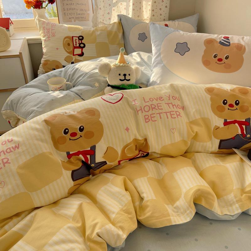 

Cartoon Style Korean Cotton Bedding Set: Mix & Match 1.5m/1.8m Bed Sheet & Pure Cotton Duvet Combo 1.2m Bed Set Flat, Duvet 150x200cm