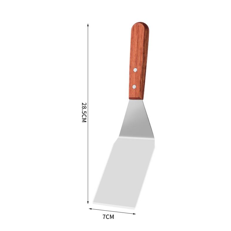 Stainless Steel Wooden Handle Frying Spatula Household Steak Pizza Shovel Flat Colander Kitchenware Kitchen Cooking Accessories