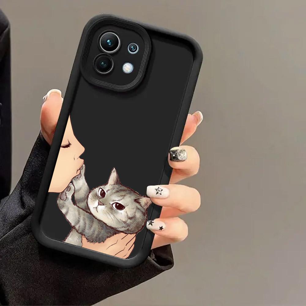 Phone Case For Xiaomi 14T 14 13T Pro 12 13 11 Lite POCO F3 F5 X3 X5 X6 M5s M6 Pro Soft Cover Cute Lovely Cat Kiss Refuse to kiss
