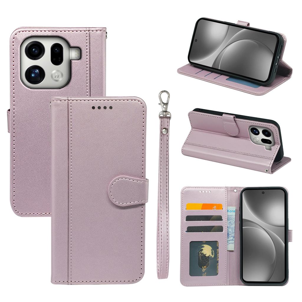 Etui Portfelowe z Magnetycznym Zapięciem i Paskiem na Telefon Skórzane do Oppo Find X9 Pro 5G