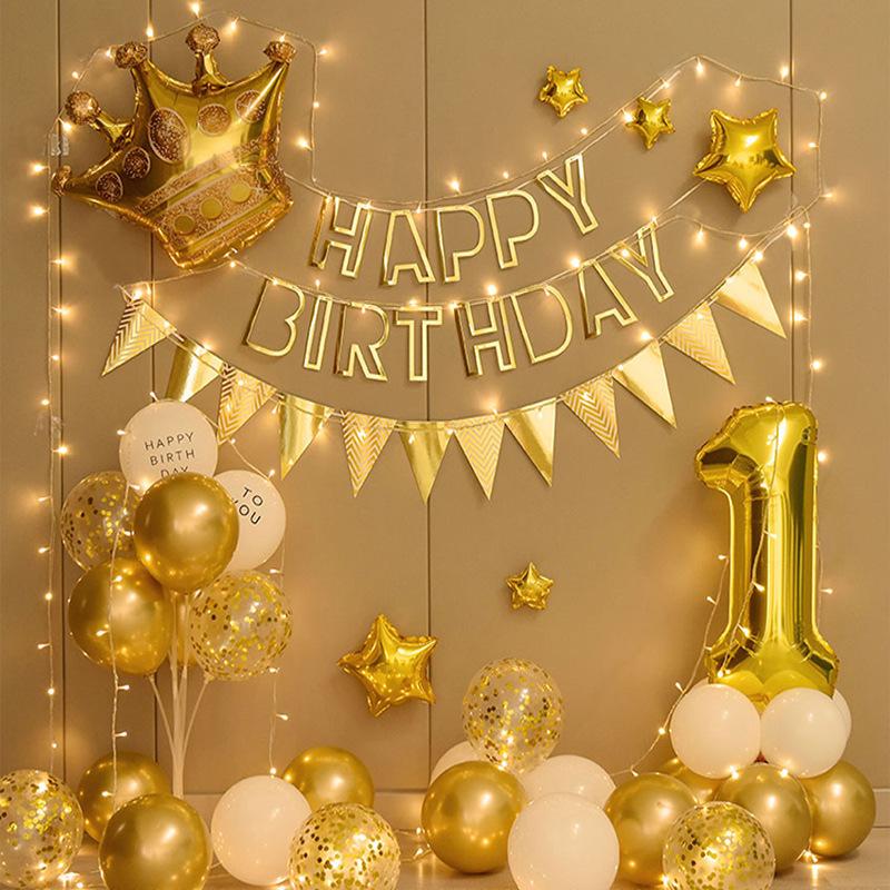 First Birthday Party Balloon Decoration Set with Light Strip for Boys and Girls