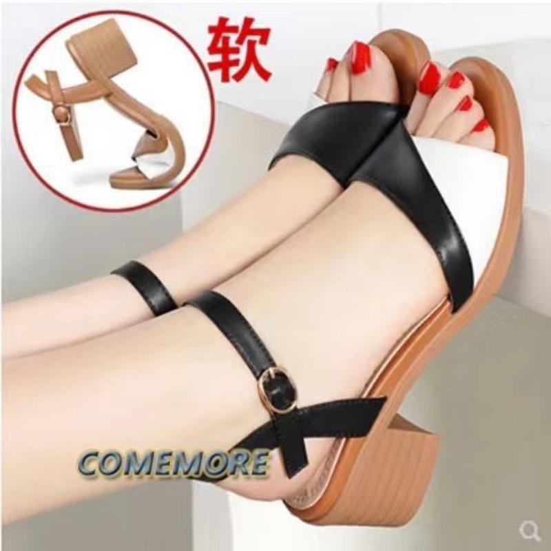 Damen Lässig Beige Hohe Qualität Peep Toe Komfort Schnallenriemen Quadratische Absätze Sandalen Dame Cool Frühling Sommer Schuhe Sandalias 2024