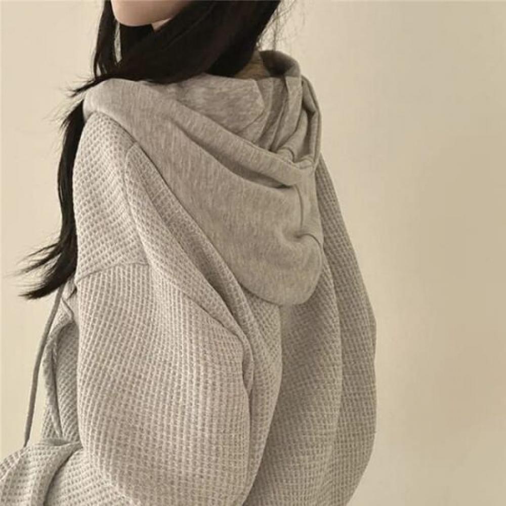 Navava Women Daily Long Sleeve Waffle Hoodie Zip Up Nc327