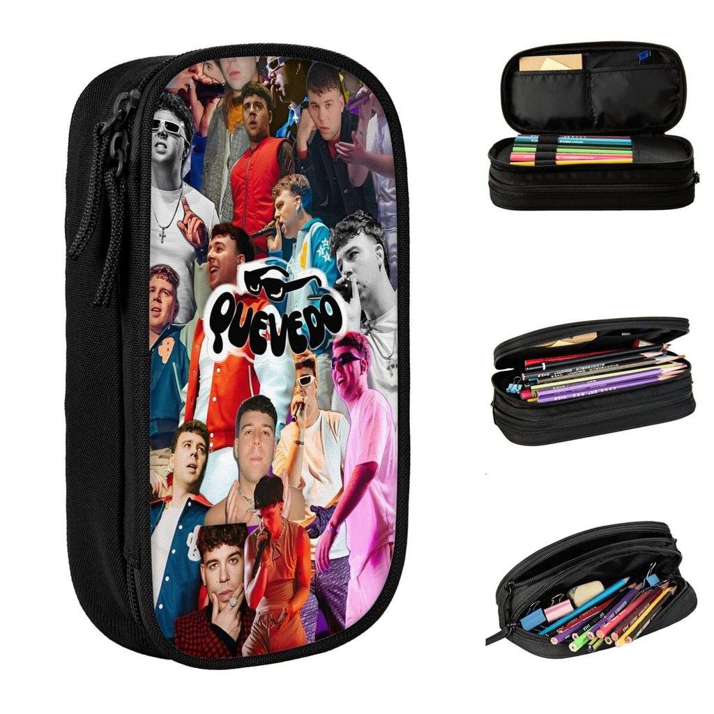 Large-capacity Pencil Pouch Quevedo Singer Cool Rapper Merch Double Layer Pencil Box Women Makeup Bag Amazing Gift