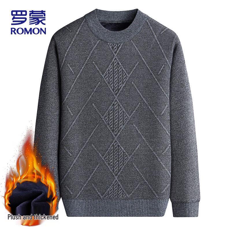 ROMON Men's Fleece-Lined Crew Neck Knit Sweater