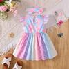Moda Estate Neonato Bambina 2 Pezzi Vestito Sirena + Fascia con Fiocco Vestito Principessa Stampato per 0-3 Anni Bambino Piccolo Casual Festa Vestito Estivo