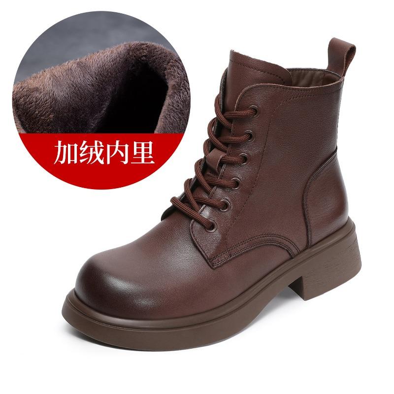 

First layer cowhide Martin boots women s autumn and winter new British retro leather thick-soled commuter short boots single leather boots 40