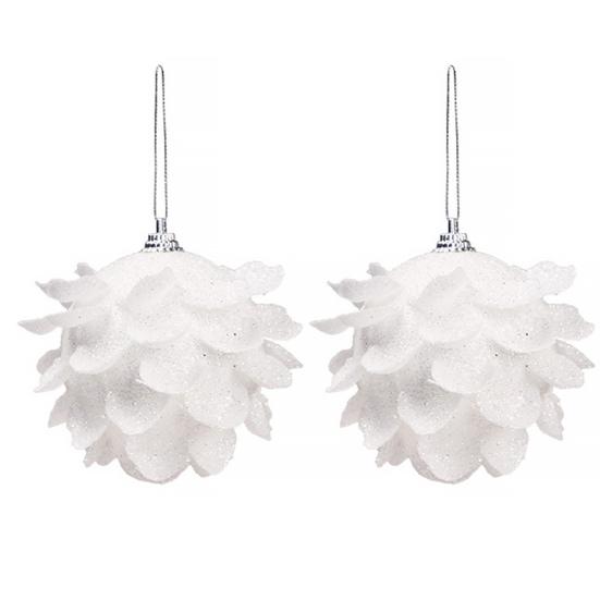 2/3Pcs White Christmas Ball Ornaments Glitter Flower Foam Ball Decoration Xmas Tree Hanging Pendant for Holiday Party Wedding Home Decor