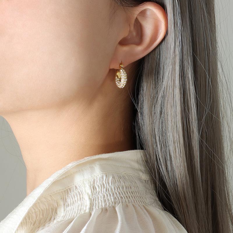 Non-Fading Gold-Plated Zircon U-Shaped Earrings for Women - Trendy Titanium Steel Jewelry