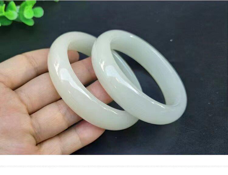 Women's Xinjiang Hotan White Jade Flat Bracelet - Natural Mutton Fat Concubine Jade