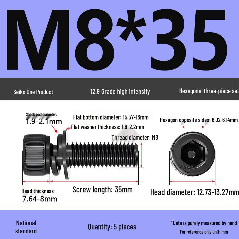12.9 Grade M4-M12 Socket Head Cap Screw with Washer: Three-Piece Cylindrical Bolt