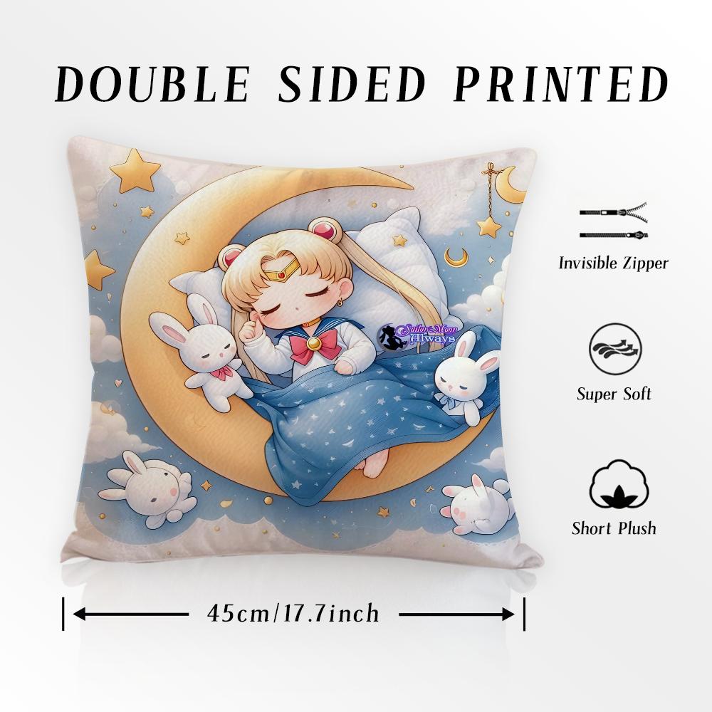 S-SAILOR Anime M-MOON Pillow Case Pillowcase Anti-dustmite Pillow Invisible Zipper Silky Short Plush Sofa Cushion Cover