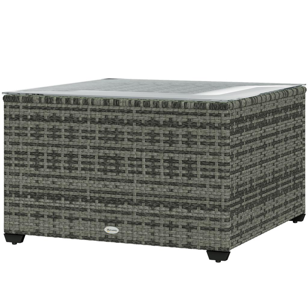 62 X 62cm Glass-Top Rattan Side Table - Light Grey
