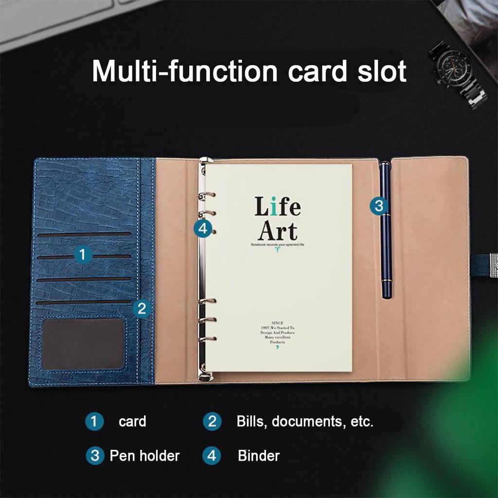 Leder A5 Schnalle Studenten-Fachnotizbuch, Business Loseblatt-Notizblock, Tagebuch, Arbeitsbesprechungs-Protokollbuch, Reisetagebuch, austauschbare Innenseiten