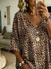 Top da donna taglia grande con scollo a V, elegante, comodo e semplice, stampa animalier, T-shirt da donna taglia grande con scollo a V