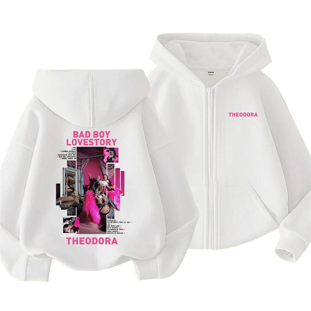 Rapper Theodora Mega Bbl Bad Boy Lovestory Zipper Hoodie Men Women Fashion Hip Hop Zip Up Sweatshirt Men's Vintage Zip Up Jacket