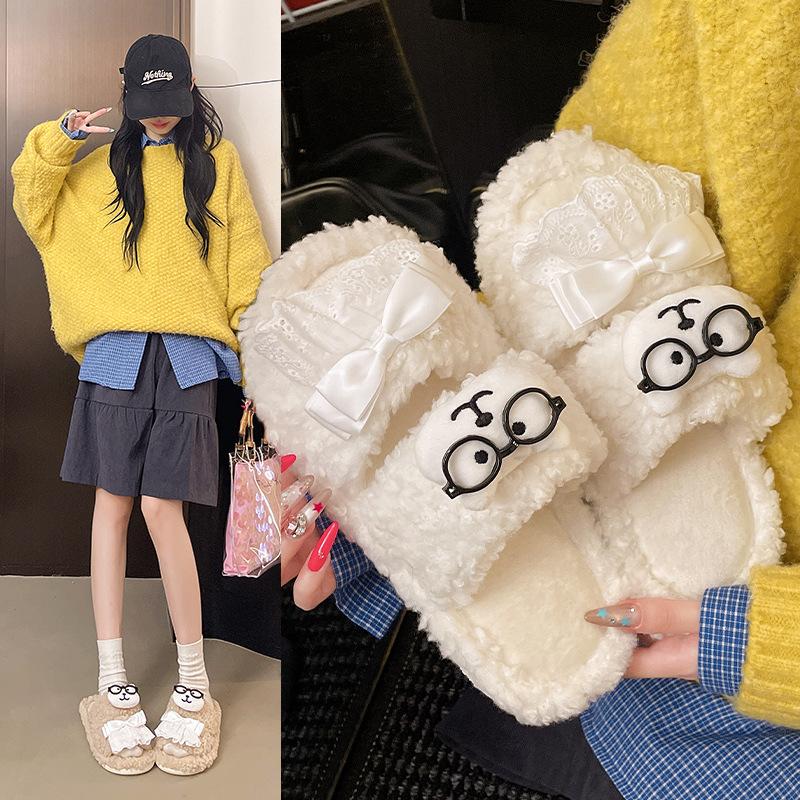 Niche Miffy Rabbit Cute Cartoon Fluffy Shoes for Women's 2025 Autumn and Winter New Thick-soled Outer Wear Warm and Height-increasing Cotton Slippers