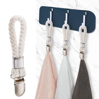 4pcs Braided Rope Stainless Steel Clips Multipurpose Bathroom Kitchen Storage Clips for Towels, Clothes, Socks Durable Non-Slip Home Organization