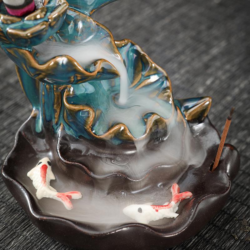 Double Fish Ceramic Backflow Incense Burner - Creative Home Decor Ornament