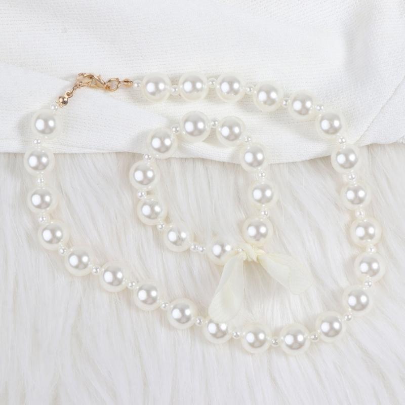 2pcs Lovely Baby Girls Imitation Pearls Pendant Necklace Bracelet Set Children Kids Jewelry Bangle Sets Xmas Gifts