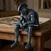 Handcrafted Decorative Figures Ancient Greek Warrior Shelf Sitter Statue, Sitting Soldier Figurine with Decor Helmet, Historical Desktop Ornament for
