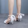 Crystal Queen Women Flower Lace Ankle Strap Stiletto Pearl Decoration Party Wedding Shoes Female Sexy High Heels Dress Sandals