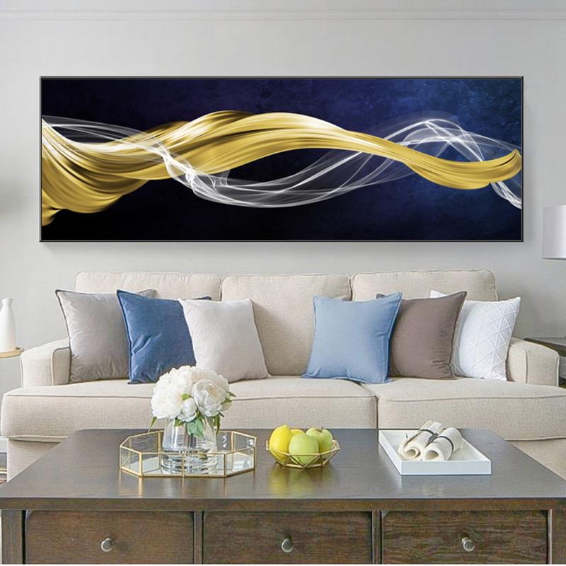 

Современные абстрактные художественные постеры и принты настенная живопись на холсте золотисто-желтая лента картины для гостиной домашний декор без рамки 20*40cm