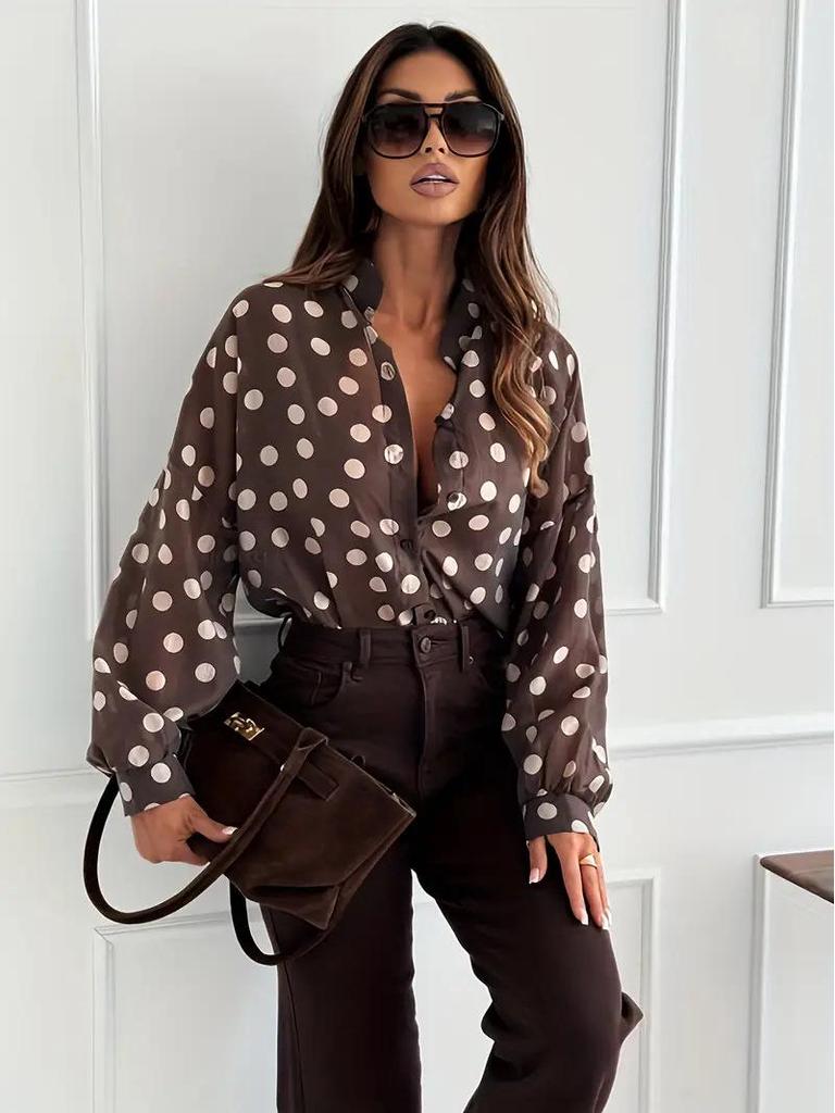 Camicia a Pois Bottoni Taglie Forti da Donna 2025 - Primavera/Autunno