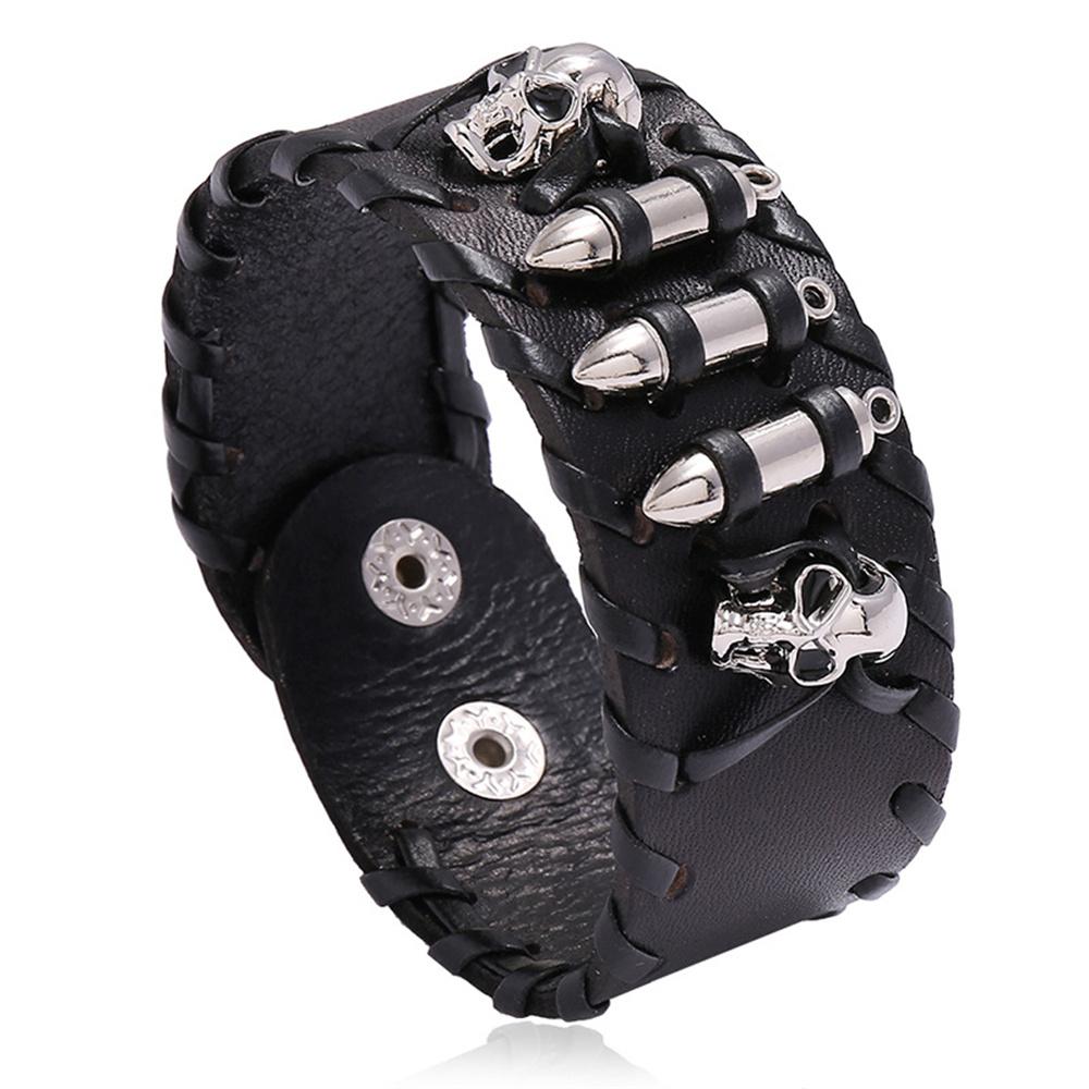 2025 New Weave Punk Skull Rock Metal Rivet and Skull Accessories Pu Leather Cuff Bracelet Bangle