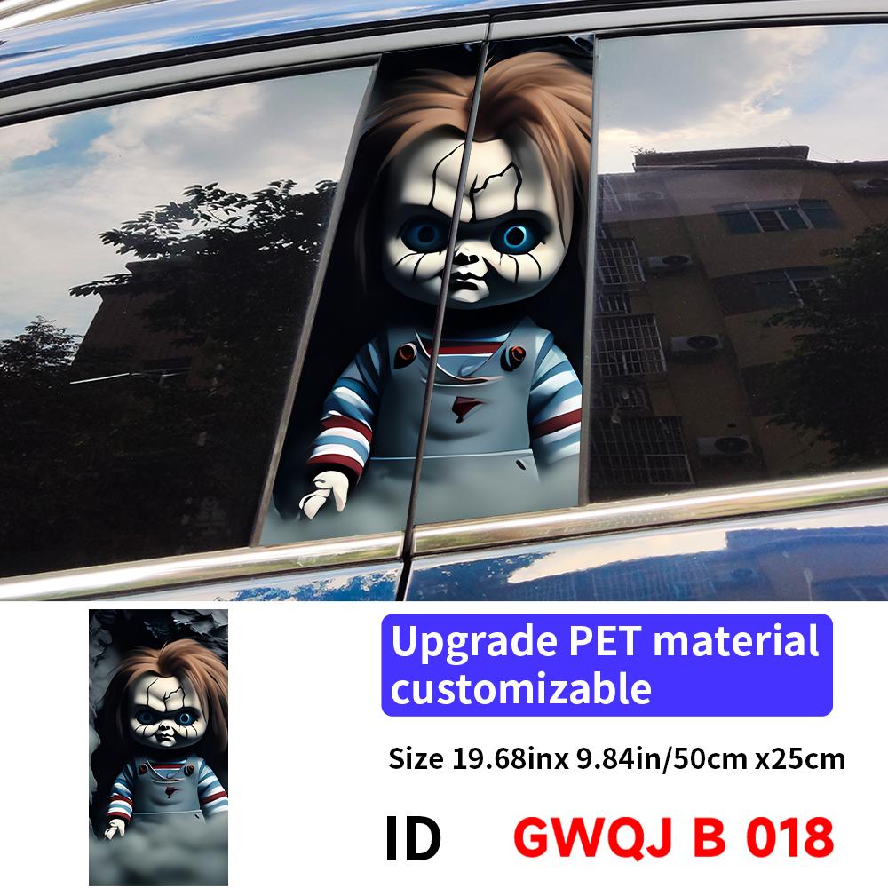 Horror Ghost Doll Car Sticker Auto B-pillar Car Center Column Decor Cover Scratches Waterproof Sunscreen Vinyl Decal Accessories