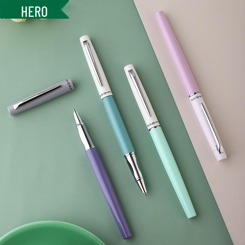 HERO 9306 Morandi Color Fountain Pen: Correct Posture Calligraphy Pen for Students with Ink Sac Morandi Color Block - Pink