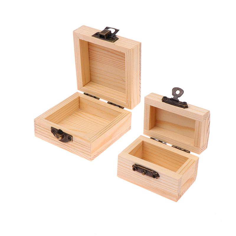 Unfinished Log Color Wooden Watch Box Diy Pine Wood Treasure Chest With Locking Clasp Hinged Lid Jewelry Storage Box