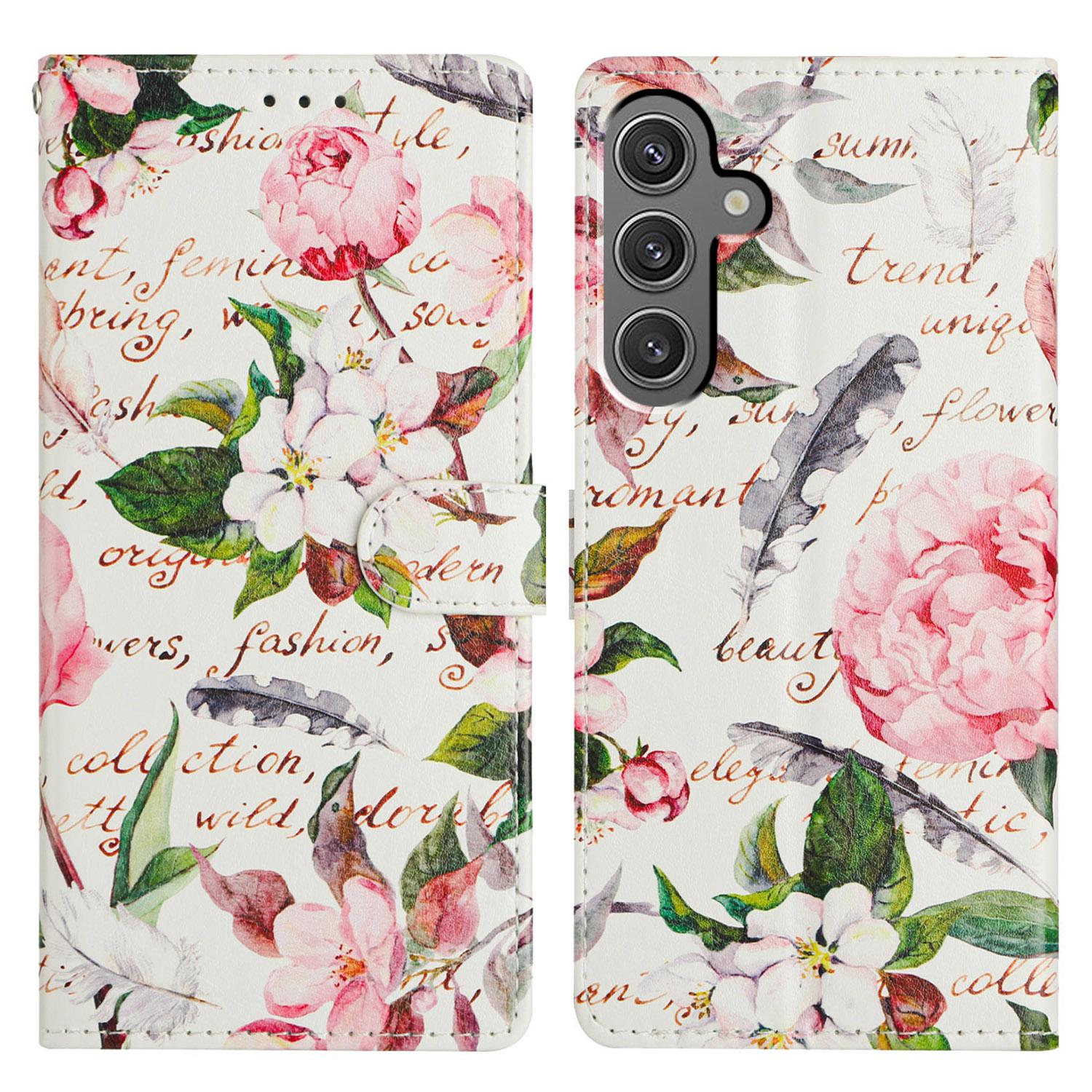 

For Samsung Galaxy A54 5G Case Pattern Printing Wallet Stand Flip Leather Phone Cover Green Leaves Flowers
