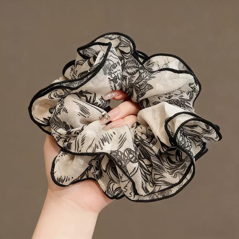 Elegant Top Grade Print Chiffon Large Intestine Scrunchie For Women Hair Tie Hair Band Hair Ring Fashion Hair Accessories
