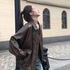 Retro Women's Short Brown Leather Motorcycle Jacket - Korean Style, Spring/Autumn, Small Size, Loose Fit
