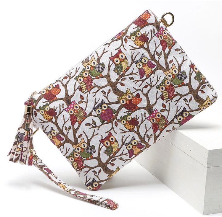 Cartoon Owl Canvas Crossbody Bag With Tassel And Zipper For Women**