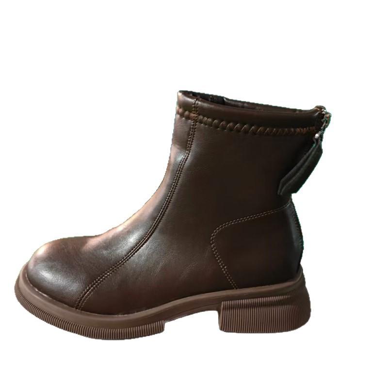 Módní boty: Módní boty na středním podpatku, robustní kotníkové boty, dámské boty na zip a s fleecovou podšívkou, všestranné boty