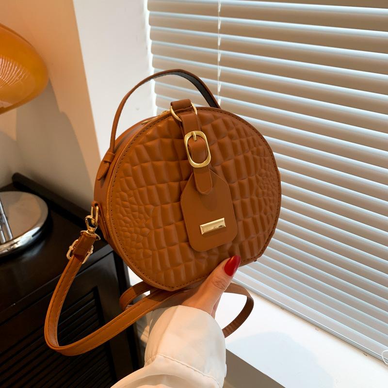 Popular Bag Women's Round Cake Bag Handbag 2024 New Fashion Foreign Style Women's Bag Crocodile Pattern Candy Color Messenger Bag