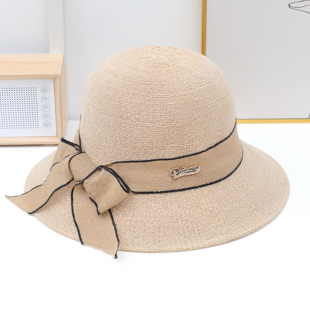 Ladies' Fisherman Hat Foldable Knitted Bow Basin Hat Sun Protection and Sunshade Hat Women's