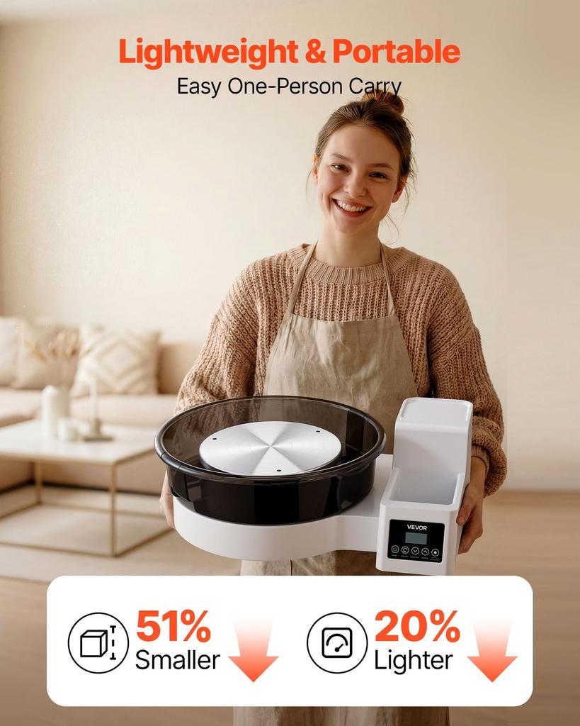 Pottery Wheel for Adults, 36 and 28 Cm Turntables, 450W Electric Table Top Pottery Wheel with Foot Pedal, 30-300 RPM Adjustable Speed, Detachable
