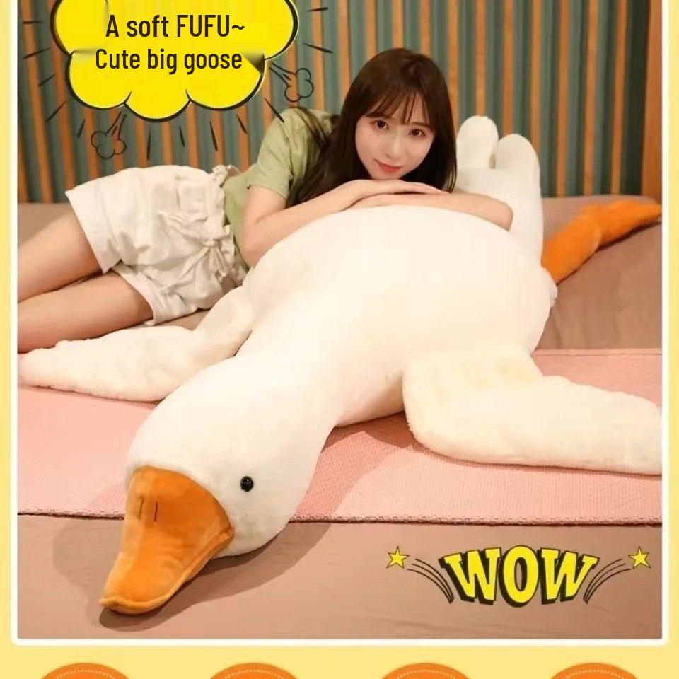 Internet-Inspired Big White Goose Plush Pillow Toy for Bed - Cute Gift for Girls